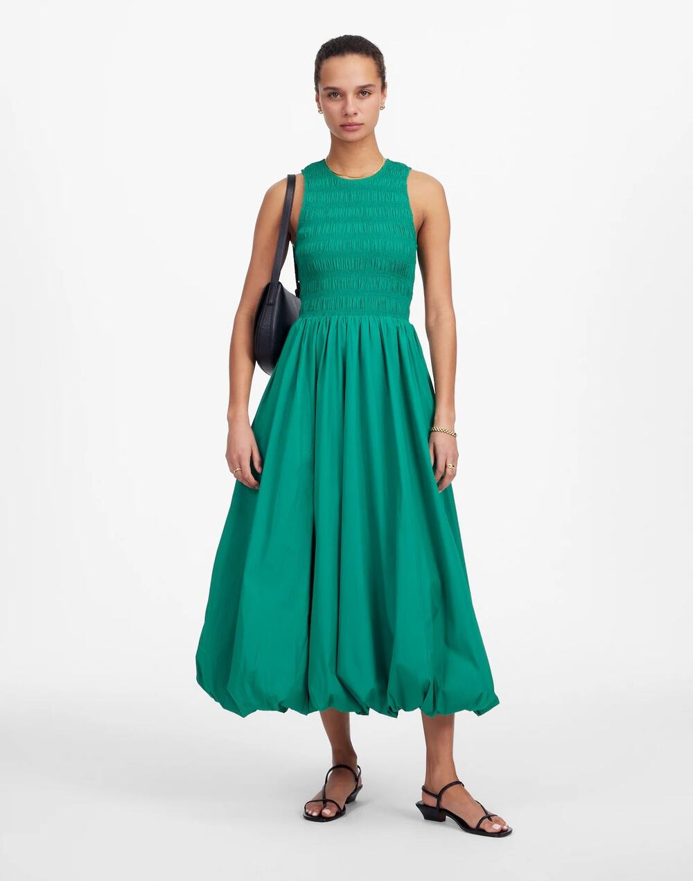 NWT Madewell Melody Dress Sleeveless Smocked Bubble Hem Midi Green Women Size XS